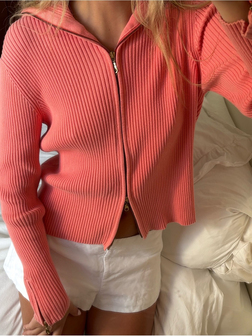 Coral Zip-Front thick Ribbed Sweater - Picture 4 of 8
